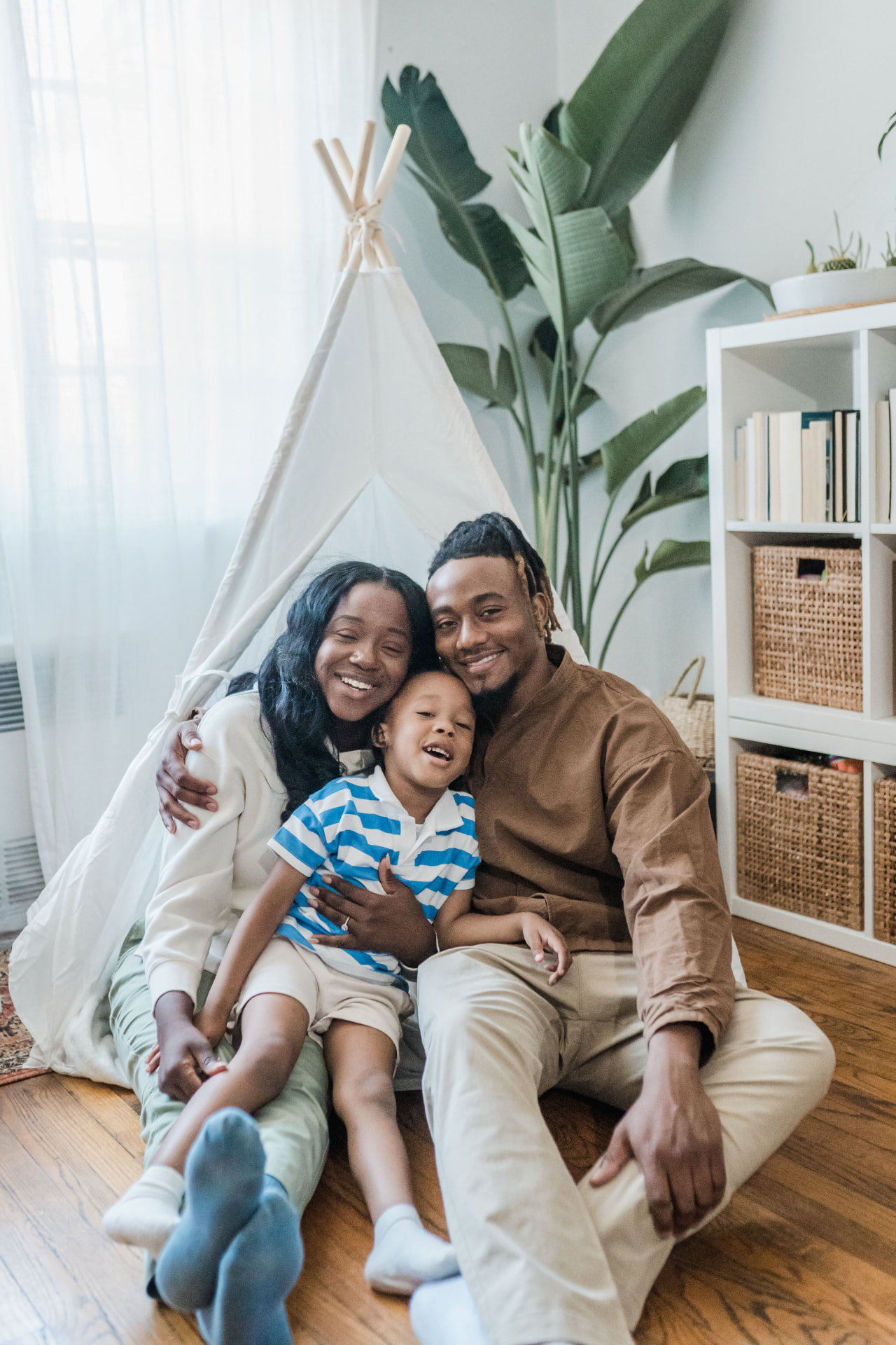 A family sharing a joyful moment at home