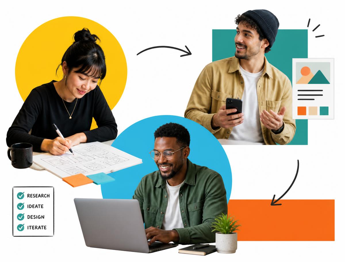 A small team researching, designing, and improving a product